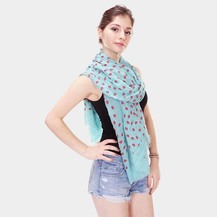 Green Lips print scarf - Jewelry Store by Erik Rayo