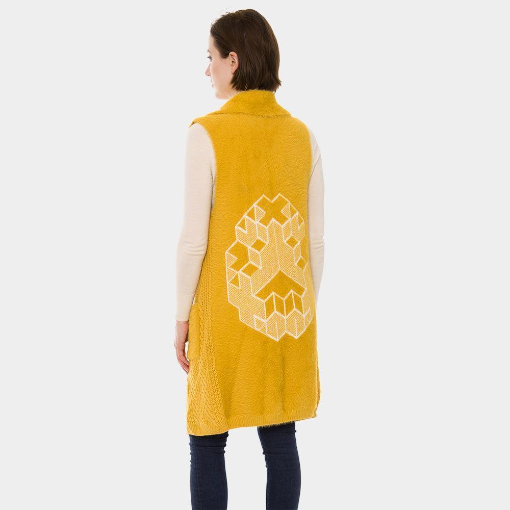 Mustard Pockets and Abstract Printed Back Two-tone Knit Vest - Jewelry Store by Erik Rayo