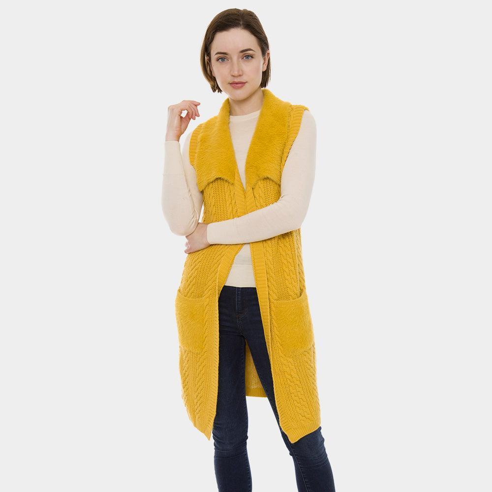 Mustard Pockets and Abstract Printed Back Two-tone Knit Vest - Jewelry Store by Erik Rayo