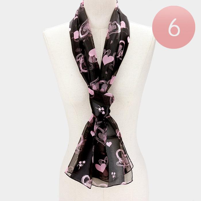 Pink 6PCS - Silk Feel Satin Striped Heart Clover Print Scarf