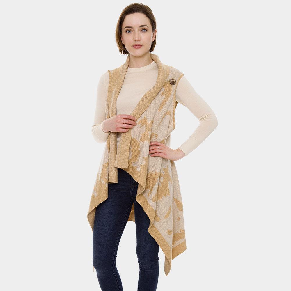 Beige Patterned Super Soft Flounce Shawl Vest - Jewelry Store by Erik Rayo