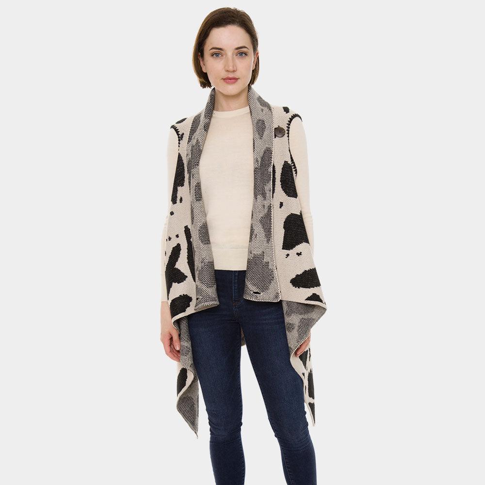 Black Patterned Super Soft Flounce Shawl Vest