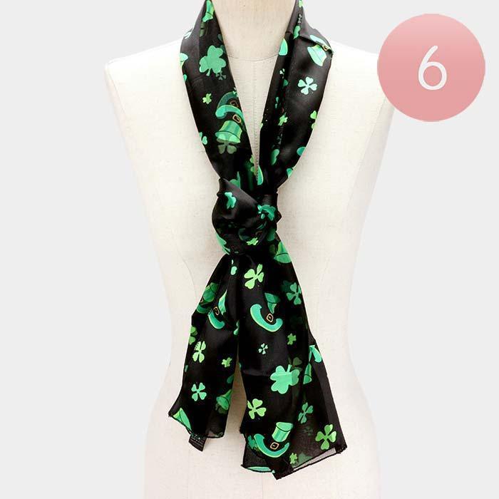 Green 6PCS - Silk Feel Satin Striped St. Patrick's Day Clover scarf - Jewelry Store by Erik Rayo