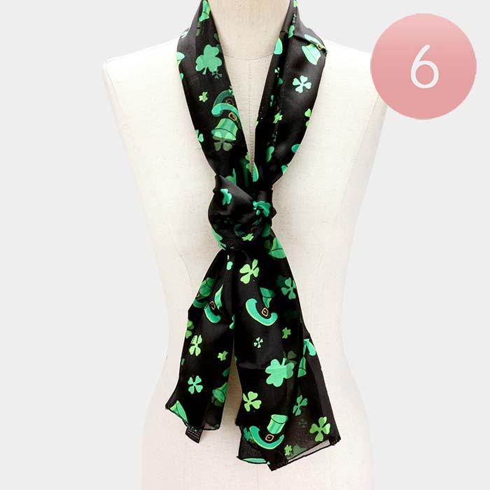 Green 6PCS - Silk Feel Satin Striped St. Patrick's Day Clover scarf