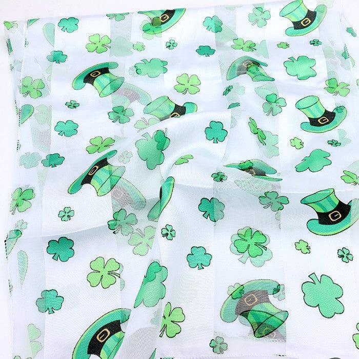 White 6PCS - Silk Feel Satin Striped St. Patrick's Day Clover scarf - Jewelry Store by Erik Rayo