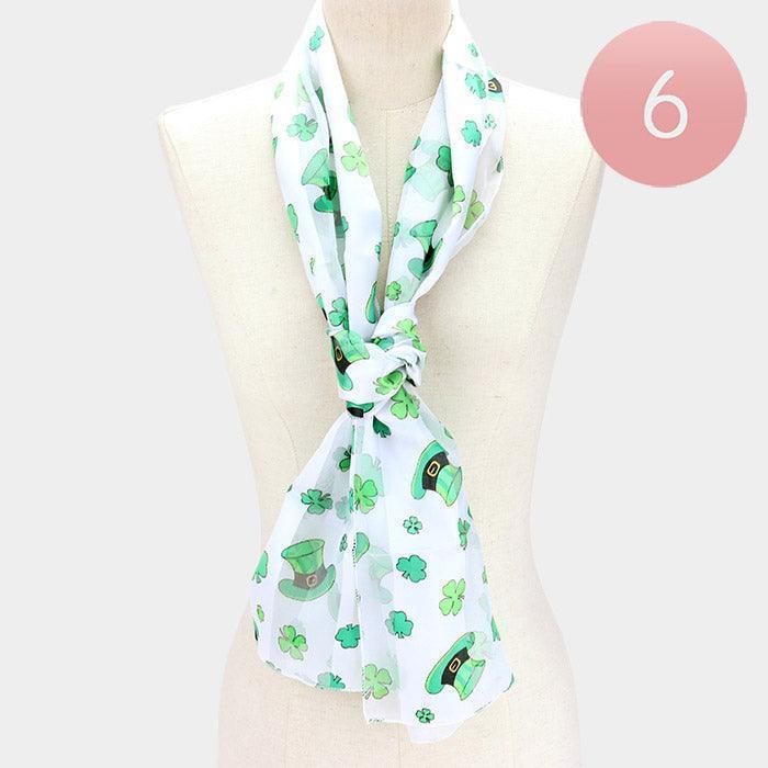 White 6PCS - Silk Feel Satin Striped St. Patrick's Day Clover scarf - Jewelry Store by Erik Rayo