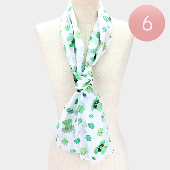 White 6PCS - Silk Feel Satin Striped St. Patrick's Day Clover scarf