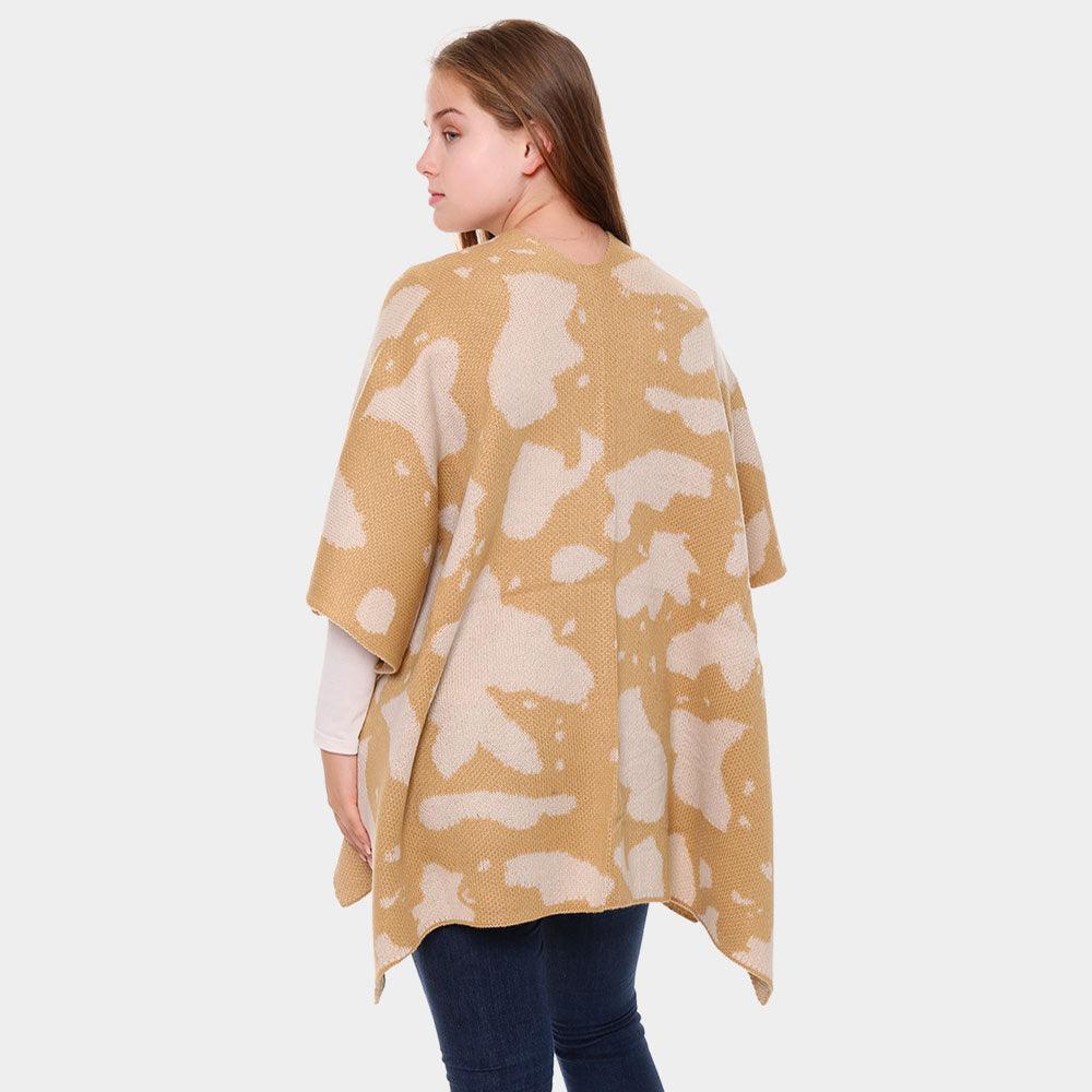 Beige Cow Pattern Print Cape Cardigan Poncho - Jewelry Store by Erik Rayo