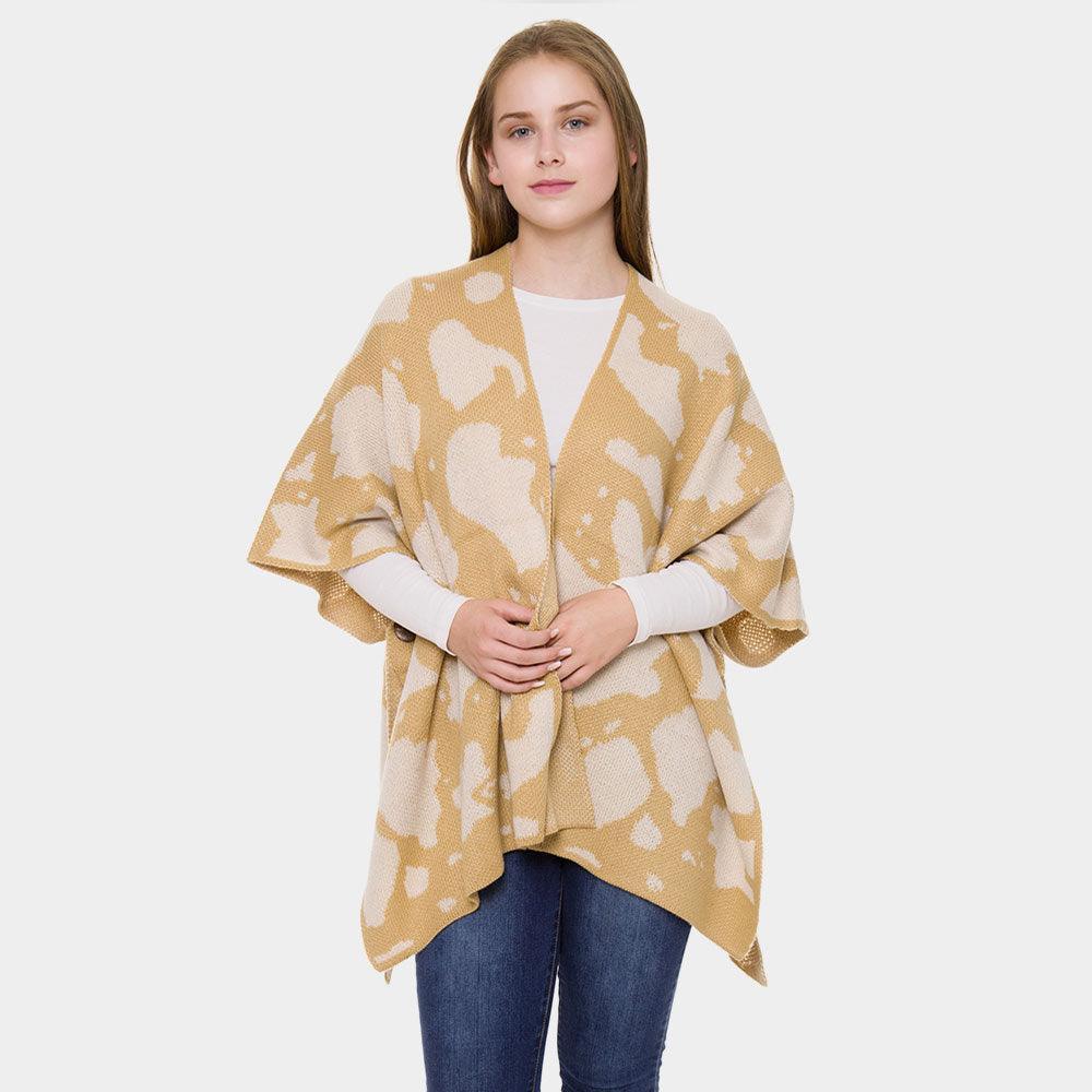 Beige Cow Pattern Print Cape Cardigan Poncho - Jewelry Store by Erik Rayo