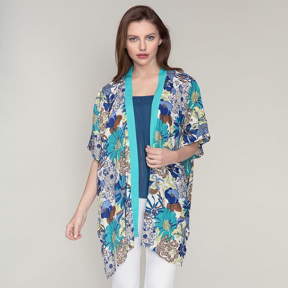 Mint Flower Printed Cover Up Kimono Poncho - Jewelry Store by Erik Rayo