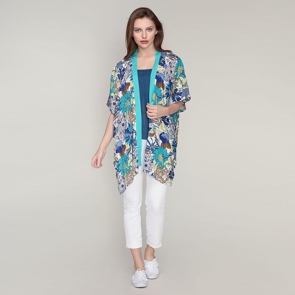 Mint Flower Printed Cover Up Kimono Poncho - Jewelry Store by Erik Rayo