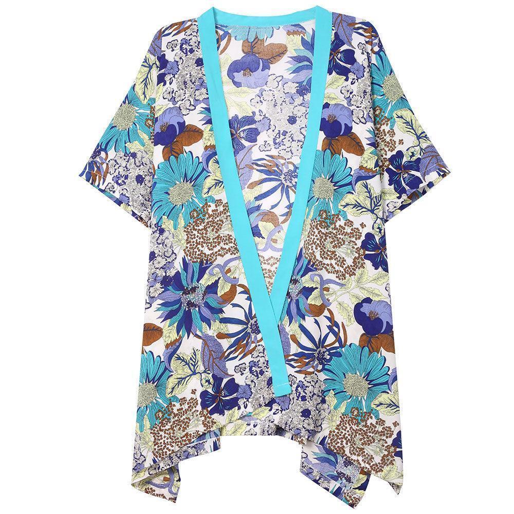 Mint Flower Printed Cover Up Kimono Poncho - Jewelry Store by Erik Rayo