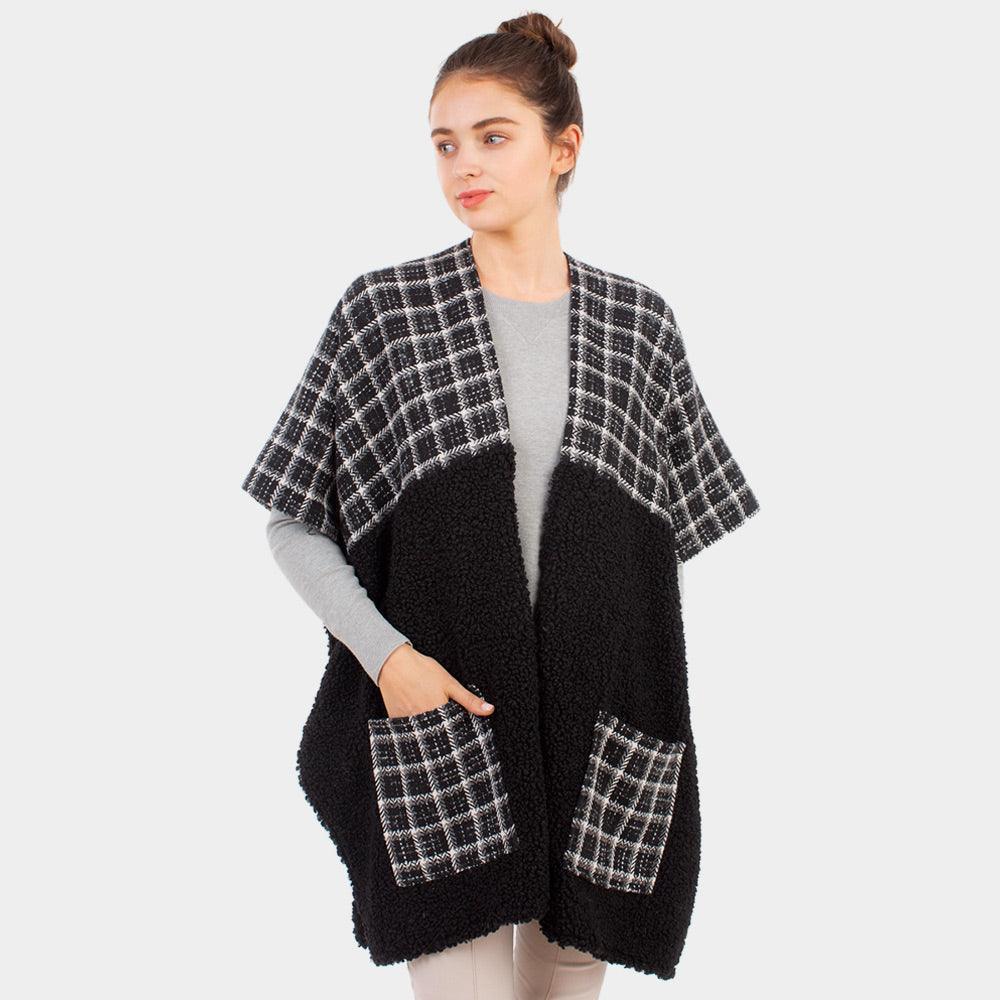 Black Indian Tribe Pattern Pocket Cape Poncho - Jewelry Store by Erik Rayo