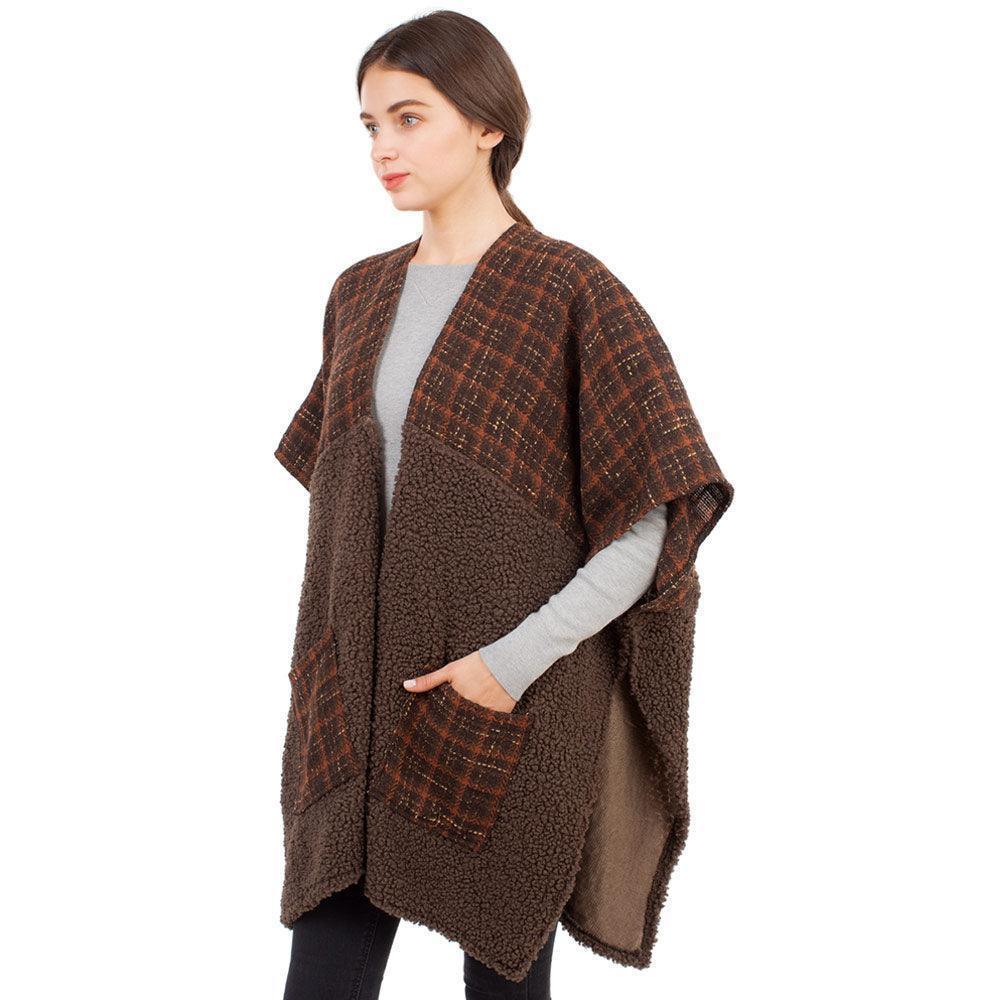 Brown Indian Tribe Pattern Pocket Cape Poncho - Jewelry Store by Erik Rayo