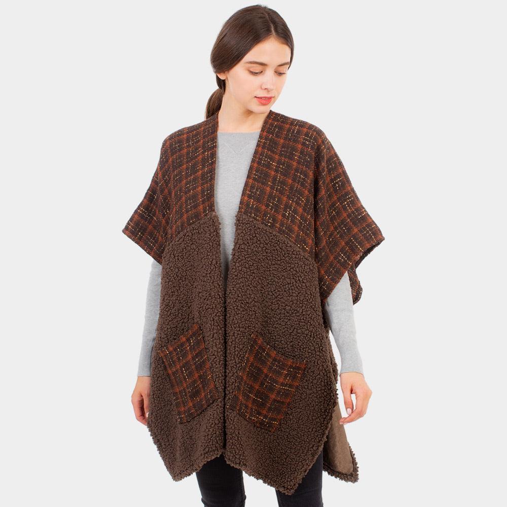 Brown Indian Tribe Pattern Pocket Cape Poncho - Jewelry Store by Erik Rayo