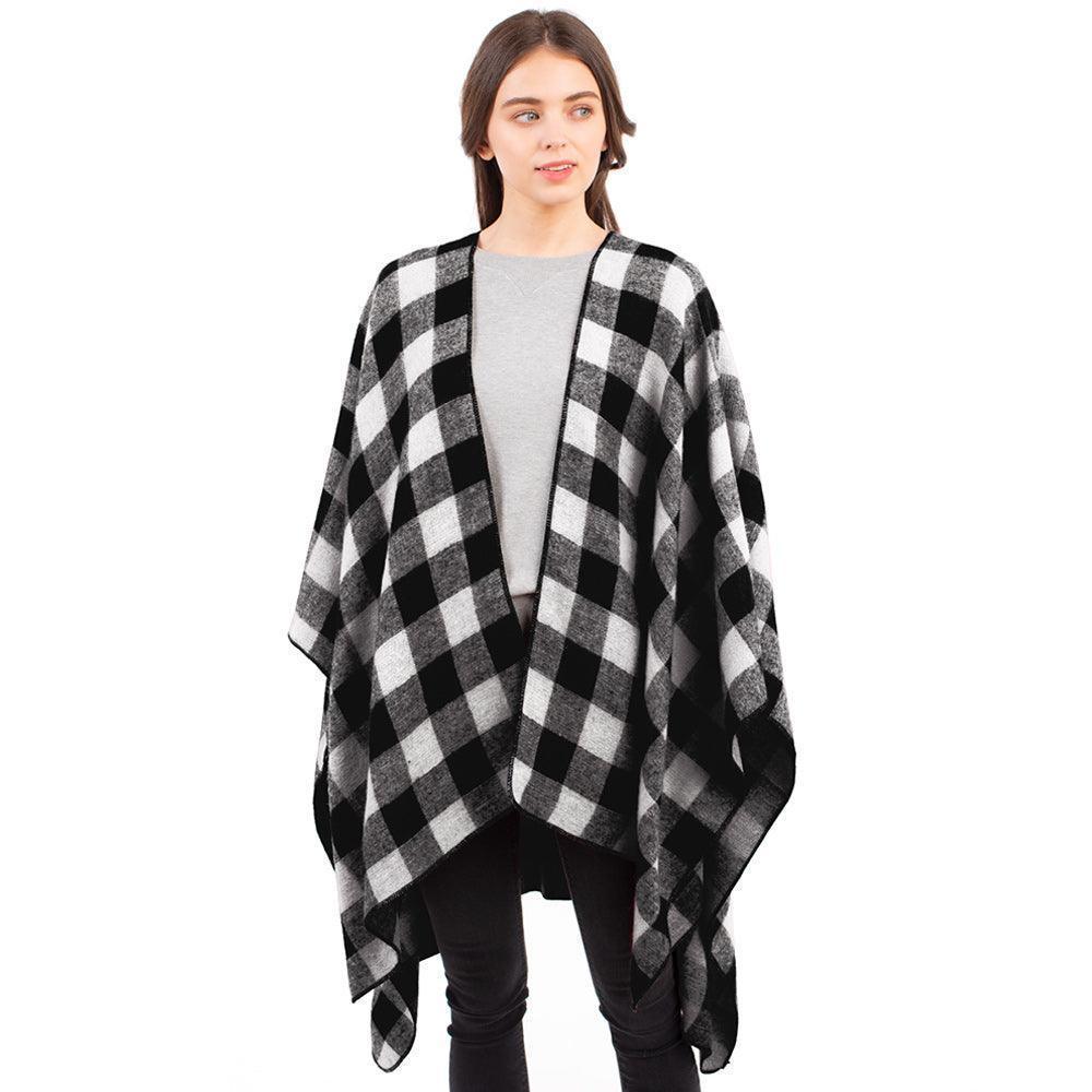 Black Buffalo Plaid Pattern Cape Ruana Poncho - Jewelry Store by Erik Rayo