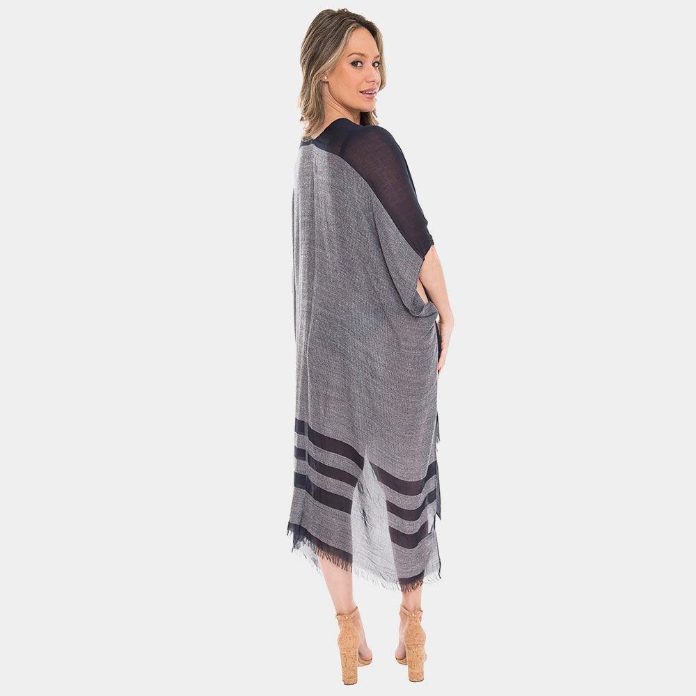 Blue Two Tone Line Long Cover-up Cardigan Poncho - Jewelry Store by Erik Rayo
