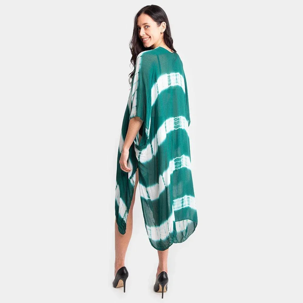 Green Chevron Tye Due Open Kimono Poncho - Jewelry Store by Erik Rayo