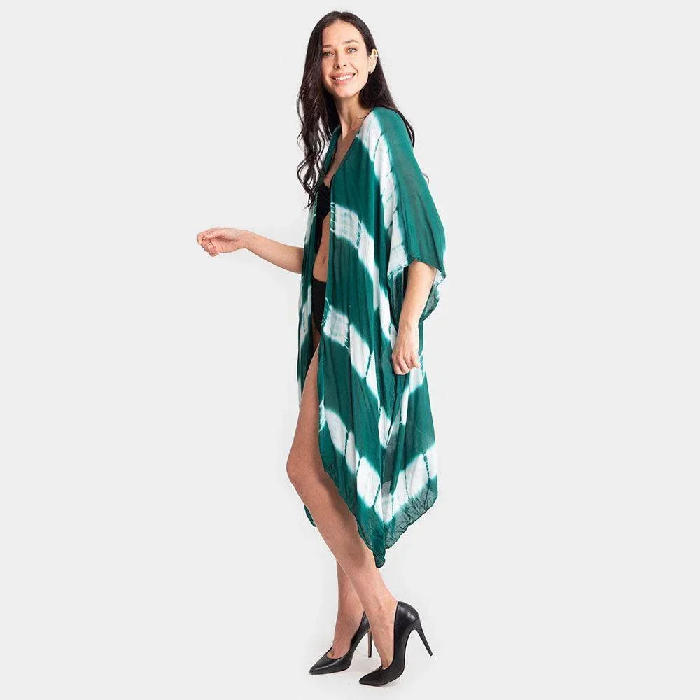 Green Chevron Tye Due Open Kimono Poncho - Jewelry Store by Erik Rayo