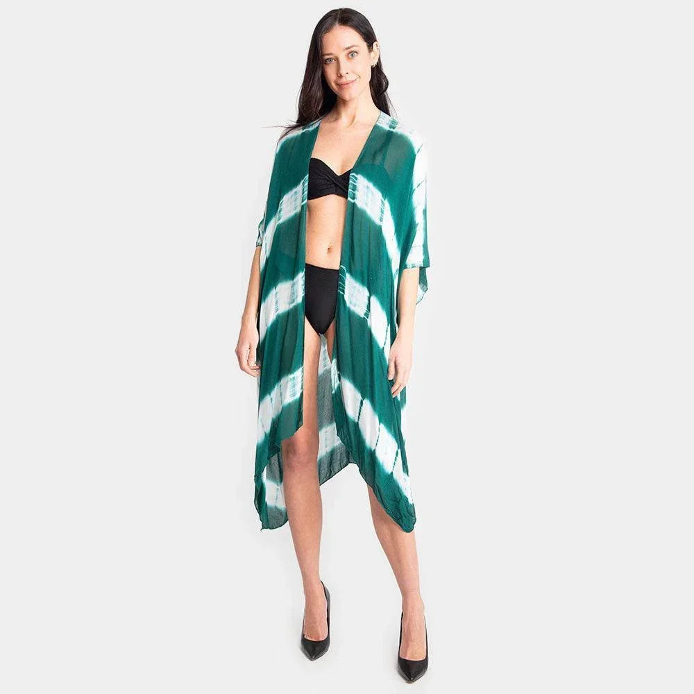 Green Chevron Tye Due Open Kimono Poncho - Jewelry Store by Erik Rayo