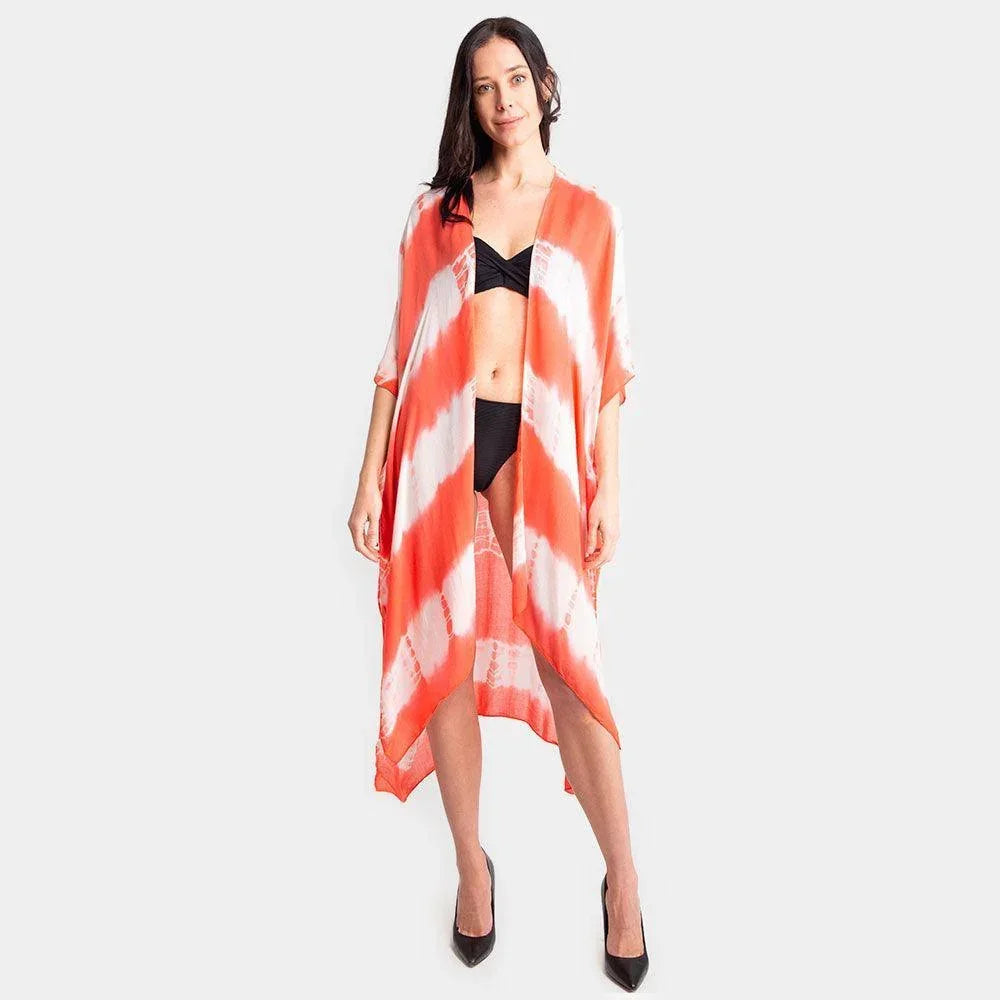 Orange Chevron Tye Due Open Kimono Poncho - Jewelry Store by Erik Rayo