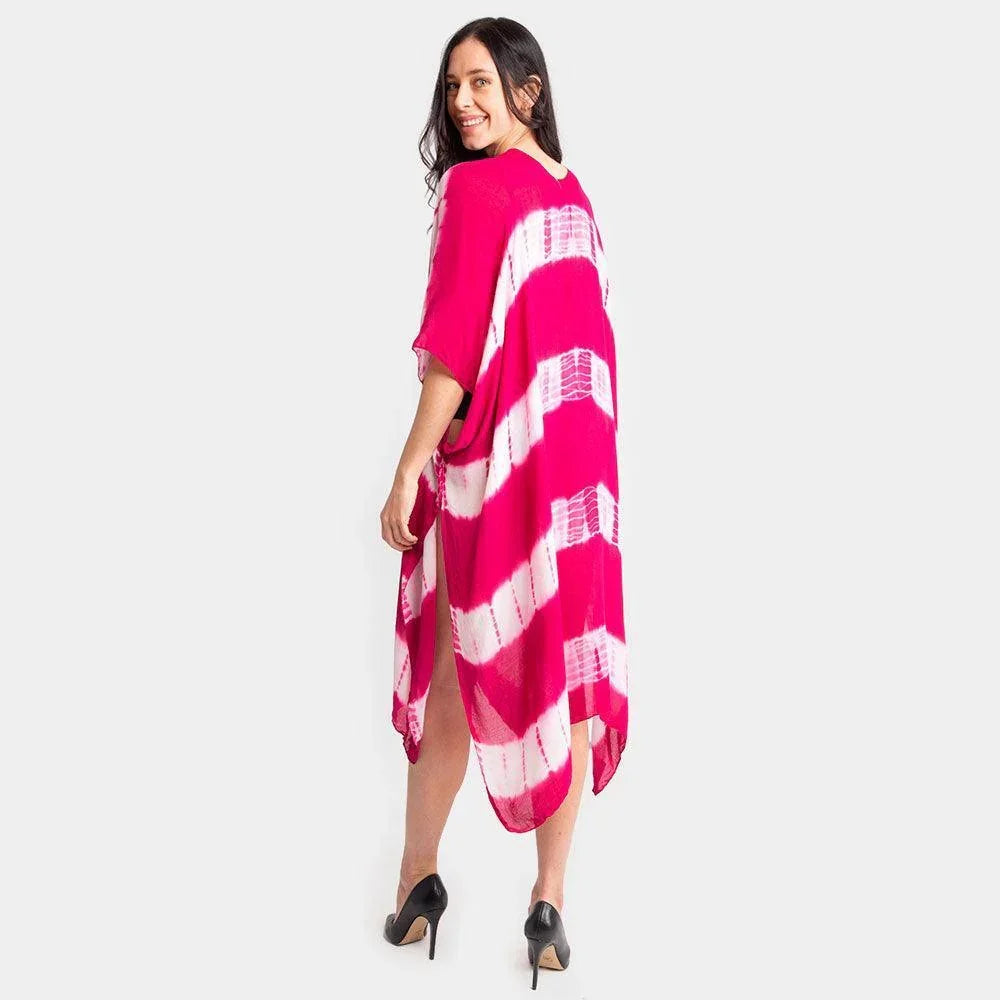 Red Chevron Tye Due Open Kimono Poncho - Jewelry Store by Erik Rayo