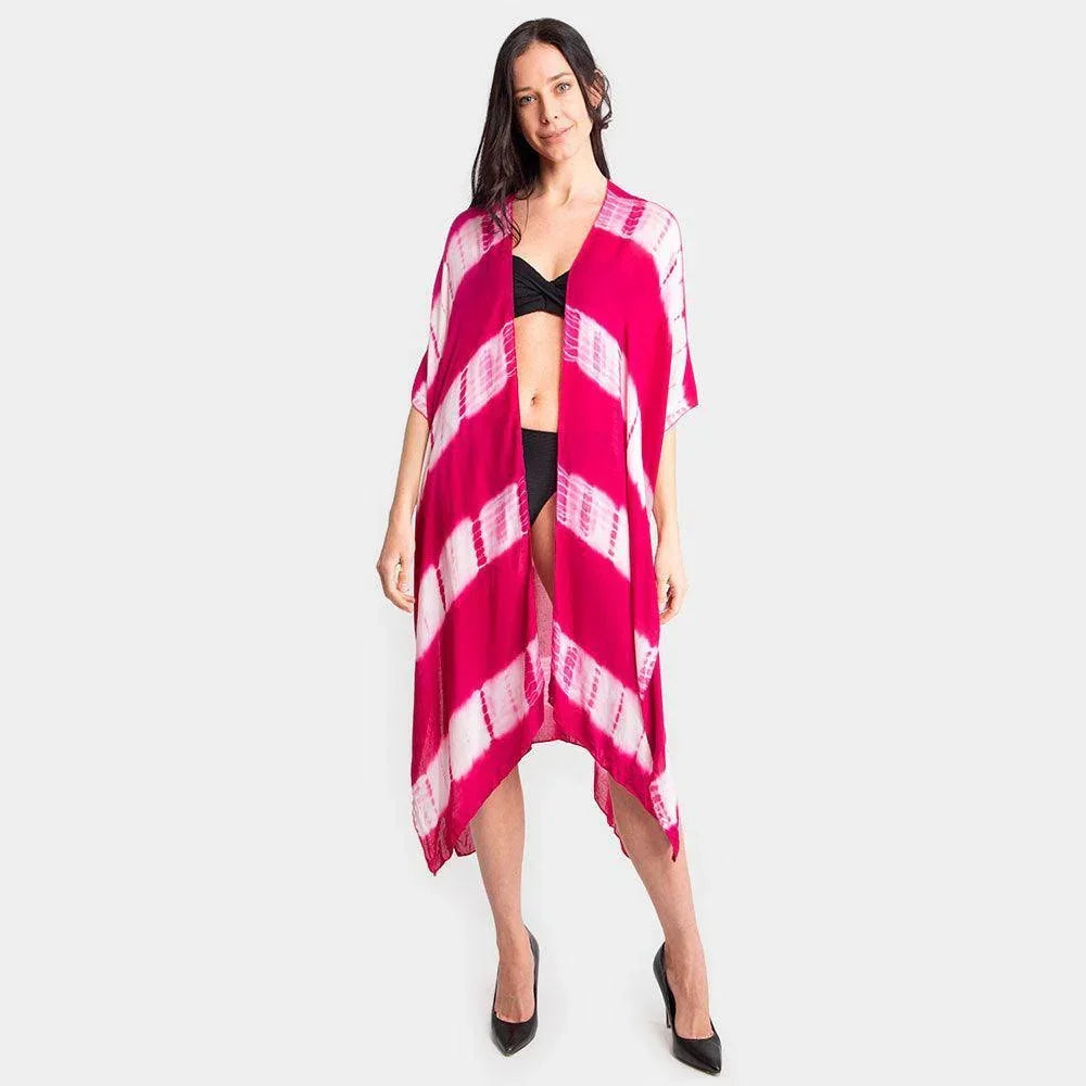Red Chevron Tye Due Open Kimono Poncho - Jewelry Store by Erik Rayo