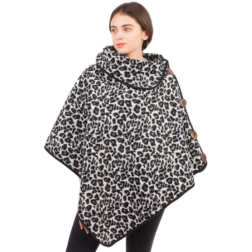 Black Leopard Pattern Turtleneck Coconut Button Poncho - Jewelry Store by Erik Rayo