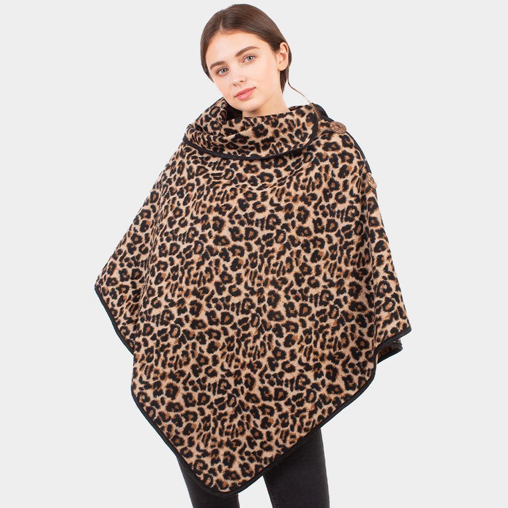 Brown Leopard Pattern Turtleneck Coconut Button Poncho - Jewelry Store by Erik Rayo