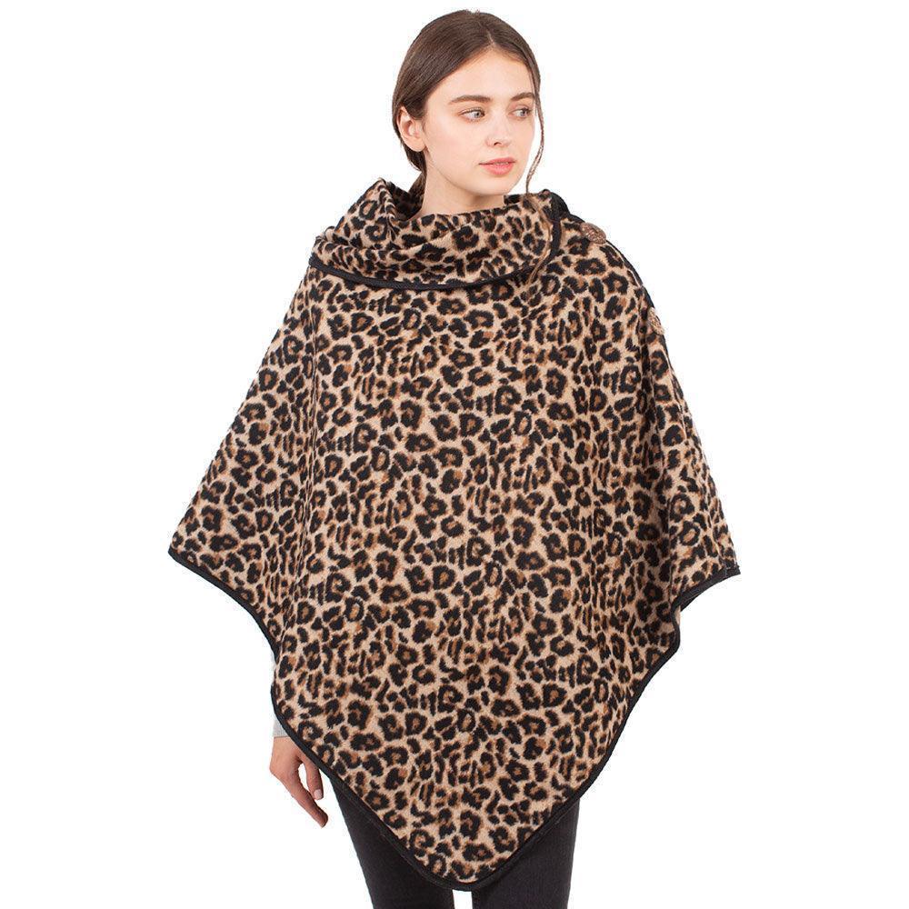 Brown Leopard Pattern Turtleneck Coconut Button Poncho - Jewelry Store by Erik Rayo