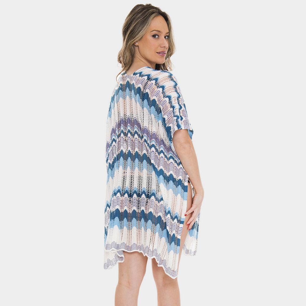 Blue Zigzag Chevron Patterned Front Tie Cover Up - Jewelry Store by Erik Rayo