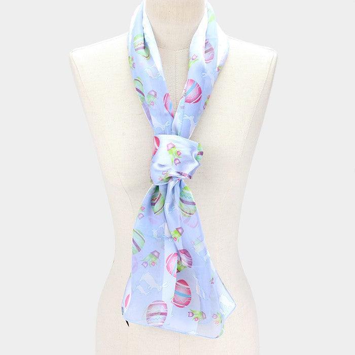 Blue 6PCS - Satin Striped Easter Egg Pattern Print Scarf - Jewelry Store by Erik Rayo
