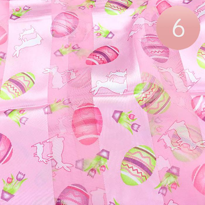 Pink 6PCS - Satin Striped Easter Egg Pattern Print Scarf