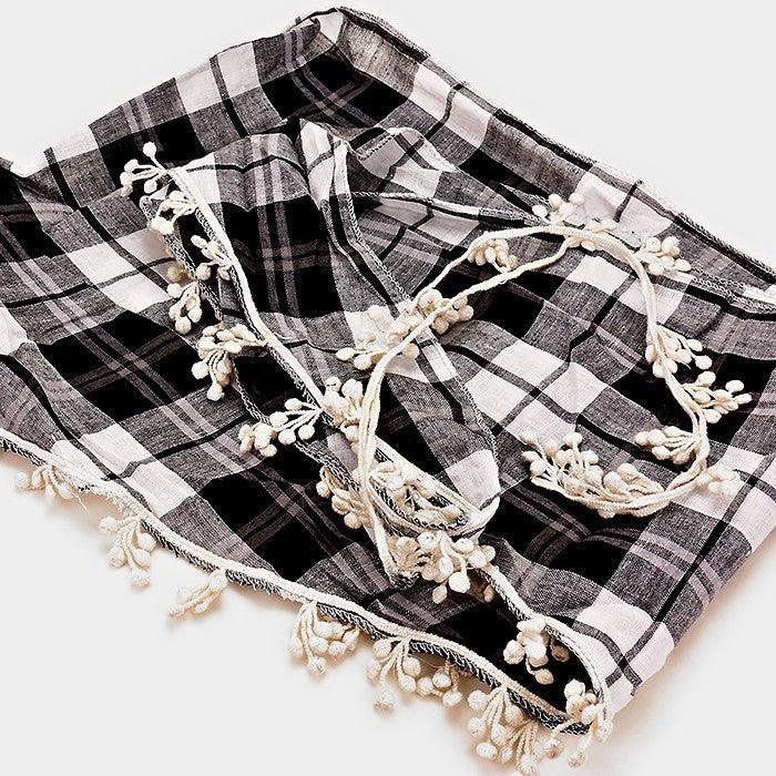 Black Crochet drop fringe plaid check scarf - Jewelry Store by Erik Rayo