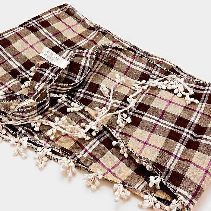 Brown Crochet drop fringe plaid check scarf - Jewelry Store by Erik Rayo