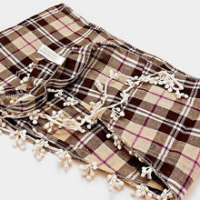 Load image into Gallery viewer, Brown Crochet drop fringe plaid check scarf
