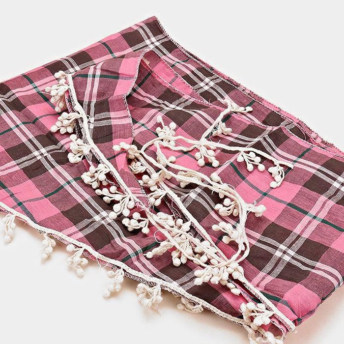 Pink Crochet drop fringe plaid check scarf - Jewelry Store by Erik Rayo