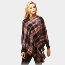 Load image into Gallery viewer, Black 
Multi Plaid Poncho
