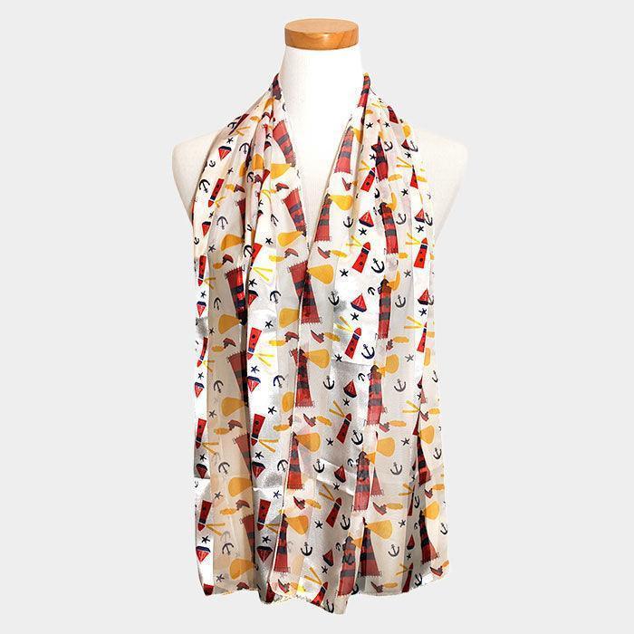 White 6PCS - Lighthouse Anchor Pattern Printed Scarf - Jewelry Store by Erik Rayo