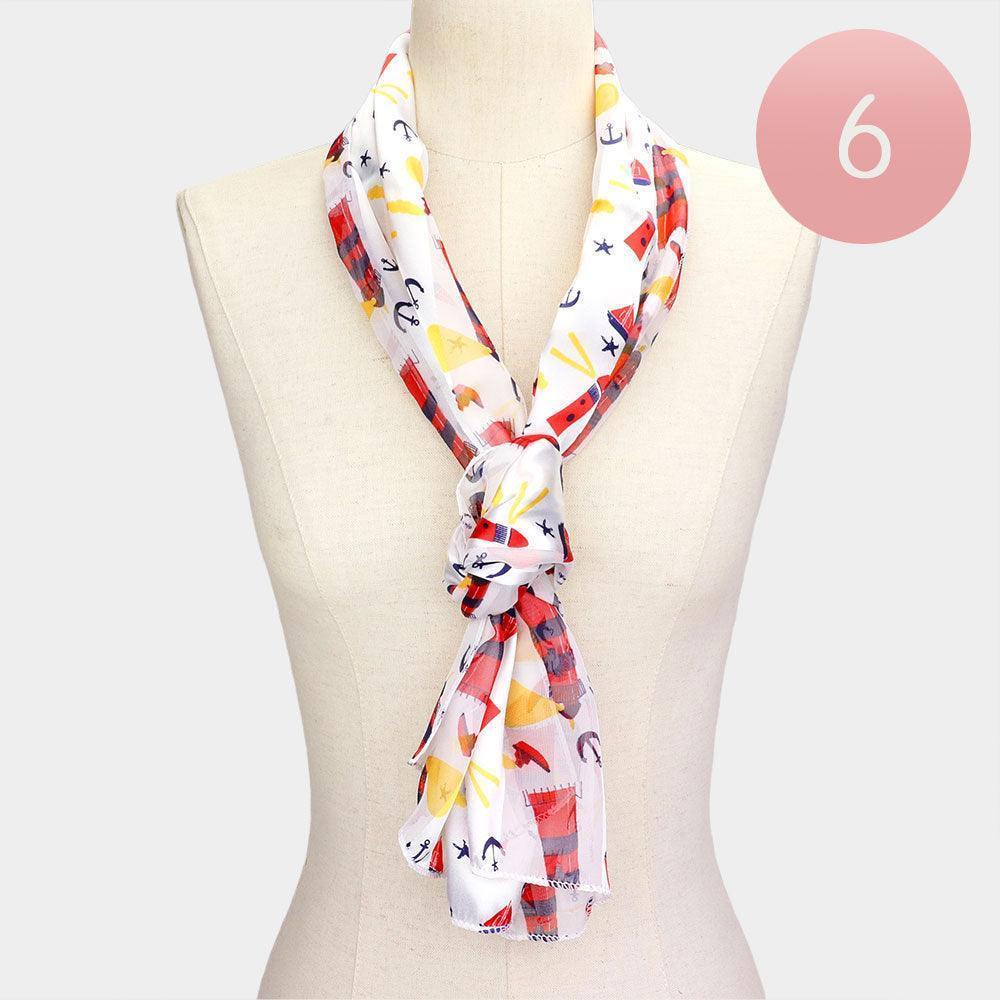 White 6PCS - Lighthouse Anchor Pattern Printed Scarf - Jewelry Store by Erik Rayo