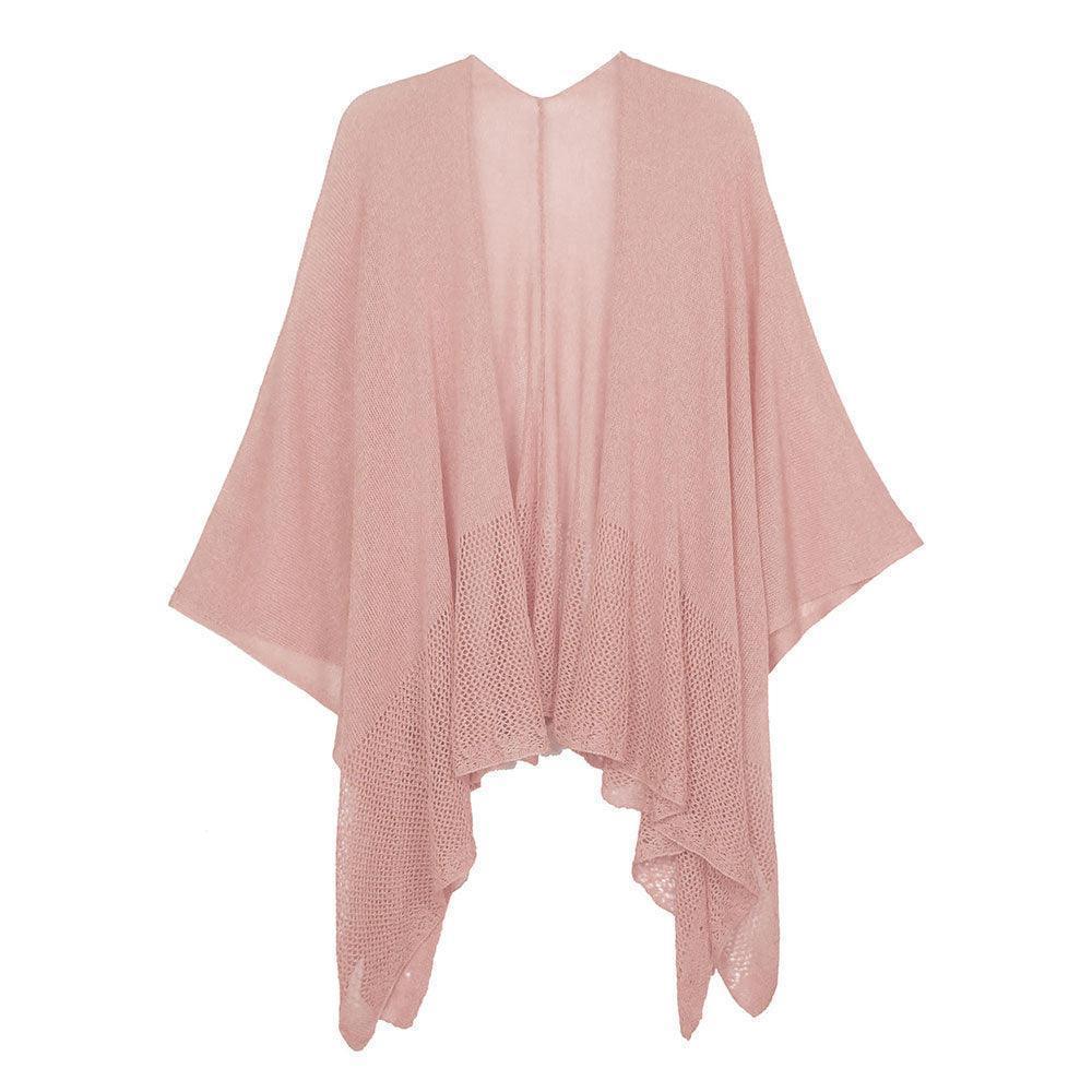 Pink Solid Knitted Mesh Trimmed Ruana Poncho - Jewelry Store by Erik Rayo
