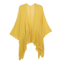 Load image into Gallery viewer, Mustard Solid Knitted Mesh Trimmed Ruana Poncho
