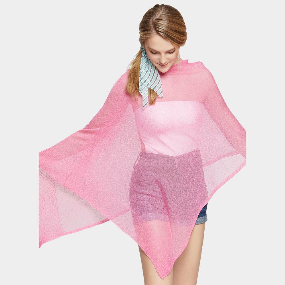 Pink Sheer Asymmetric Knitted Poncho