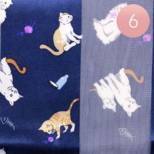 Load image into Gallery viewer, Navy 6PCS - Silk Feel Satin Striped Cat Print scarf
