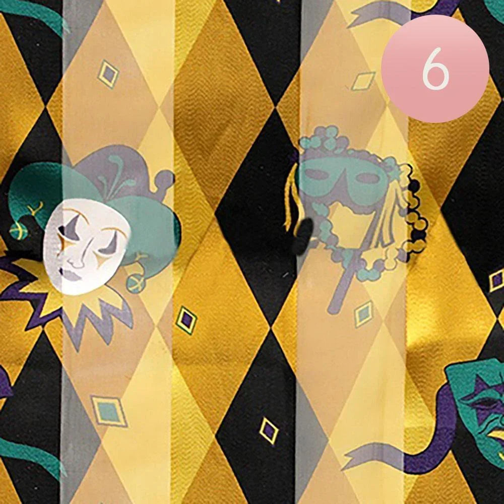 Gold 6PCS - Silk Feel Satin Mardi Gras Mask Pierrot Pattern Printed Scarf - Jewelry Store by Erik Rayo