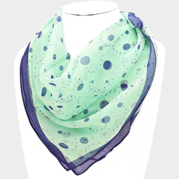 Teal Polka dot silk border square scarf