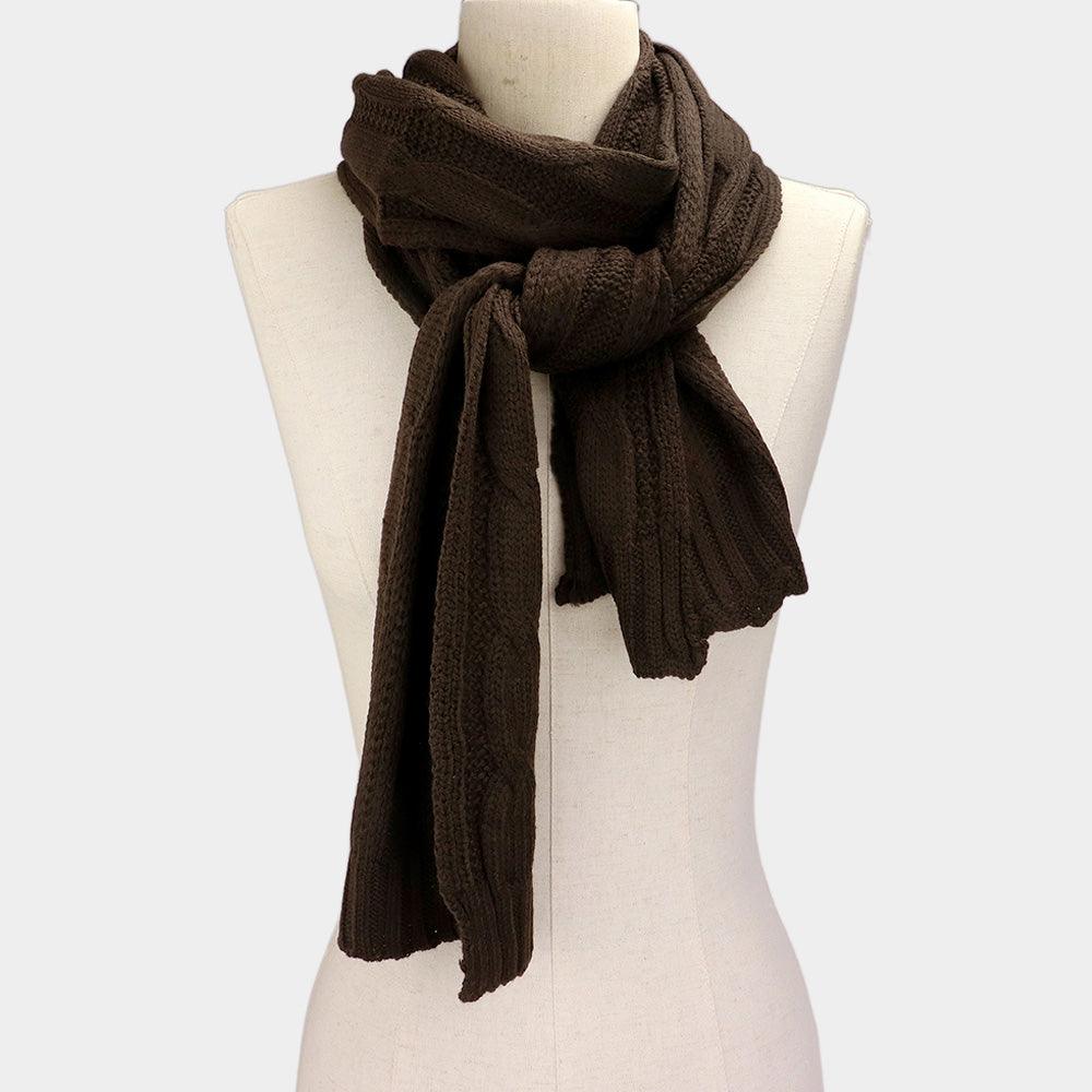 Brown Cable Knit Oblong Scarf