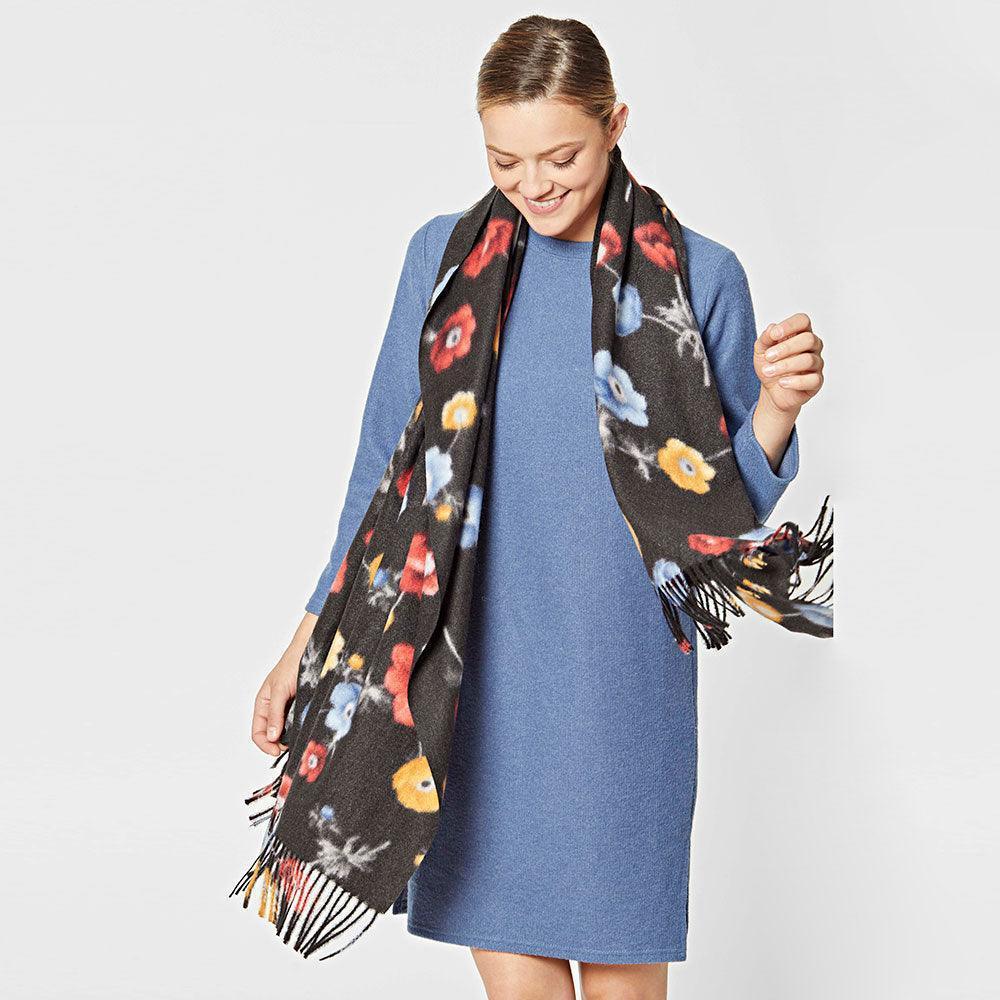 Black Floral Fringe Scarf - Jewelry Store by Erik Rayo