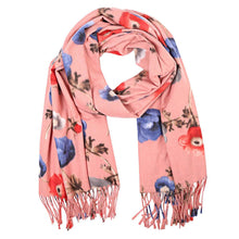 Load image into Gallery viewer, Pink Floral Fringe Scarf
