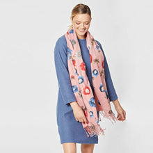 Load image into Gallery viewer, Pink Floral Fringe Scarf
